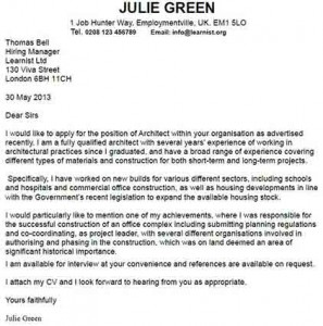 sample architect cover letter