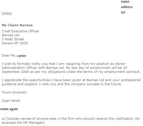 example letters of resignation. resignation letter example