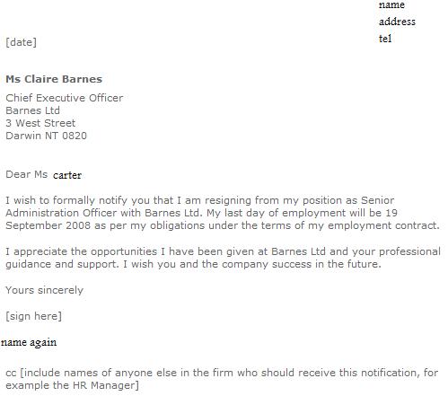 Formal resignation letter examples