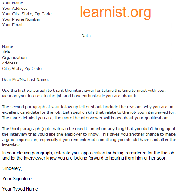 follow up letter after job application