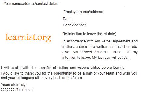letter of resignation without notice