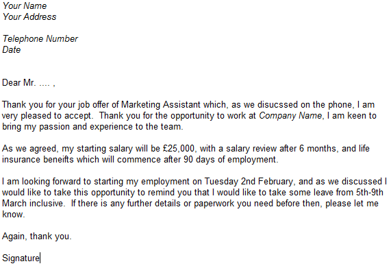 job offer acceptance email template thank you letter for accepting job offer