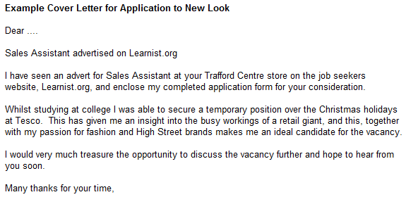 Sample of letter of application for a job