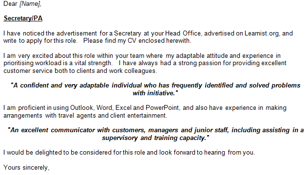 Cover letter excited about job