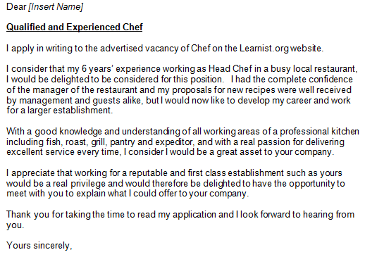 chef cover letter example