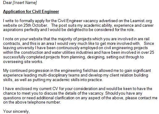 civil engineer cover letter example