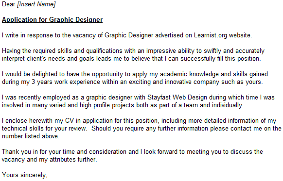 Sample of cover letter for graphic design jobs