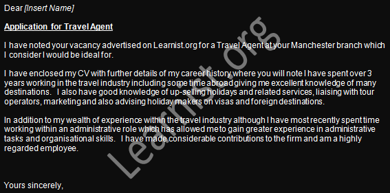 Cover letter for travel agent job