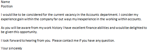 Sample email cover letter for internal position