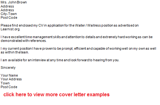 application letter waitress