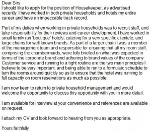 Housekeeper cover letter