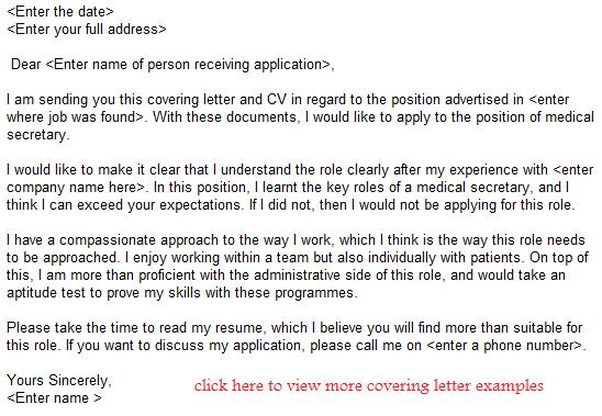 Cover letter for medical secretary