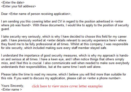 security guard job application letter example
