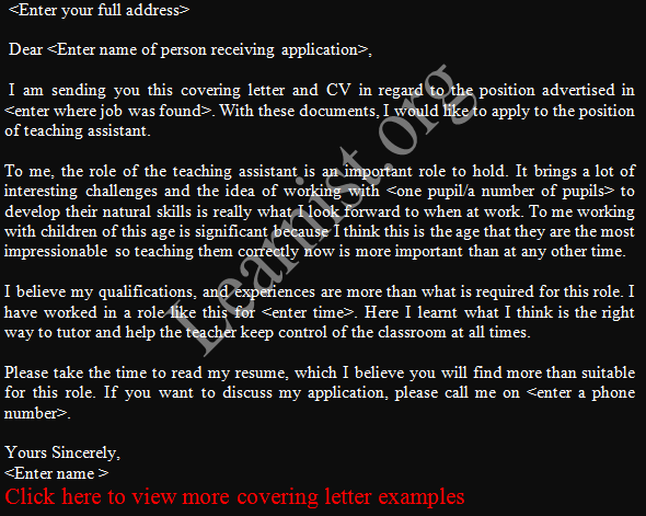 Teaching Assistant Covering Letter Example from www.learnist.org