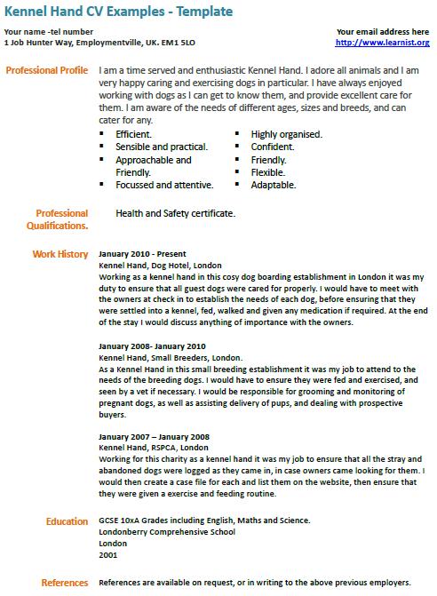 kennel assistant cv example