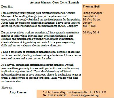 account manager cover letter example