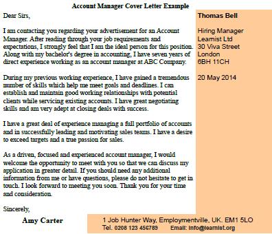 Cover letter template for account executive