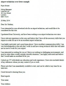 airport technician cover letter example