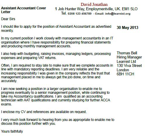 Example of cover letter for accounting position
