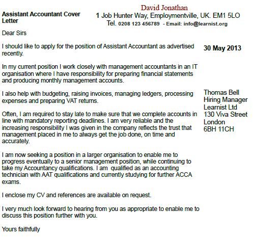 Accounting cover letter example