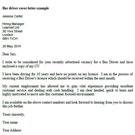 bus driver cover letter example