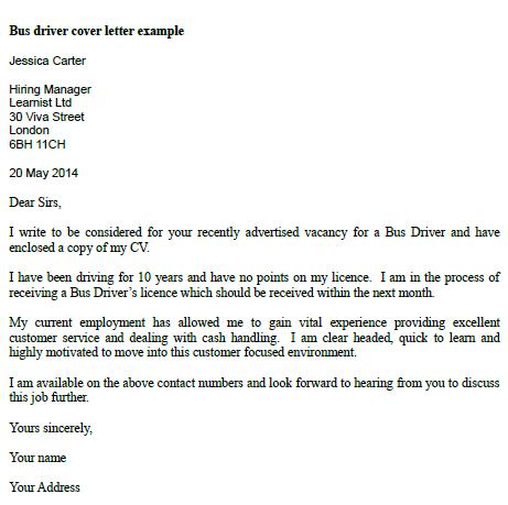 Bus driver cover letter no experience