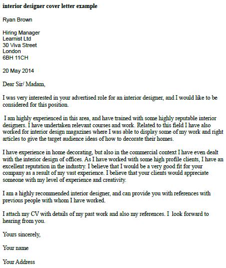 Interior Design Cover Letter Examples