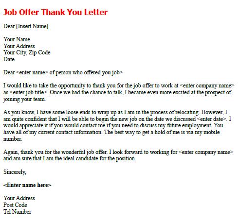Job Thank You Letter Sample