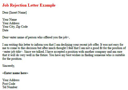 Rejection letter after job application