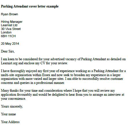 parking attendant cover letter example