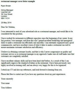 Examples of restaurant manager cover letters