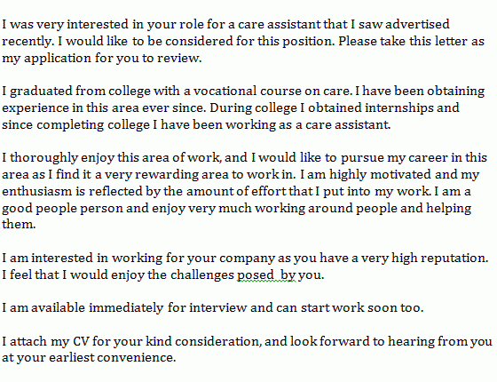 care assistant cover letter