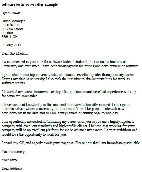 cover letter for software tester