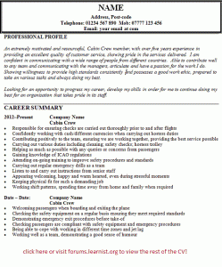 Sample resume for cabin crew position
