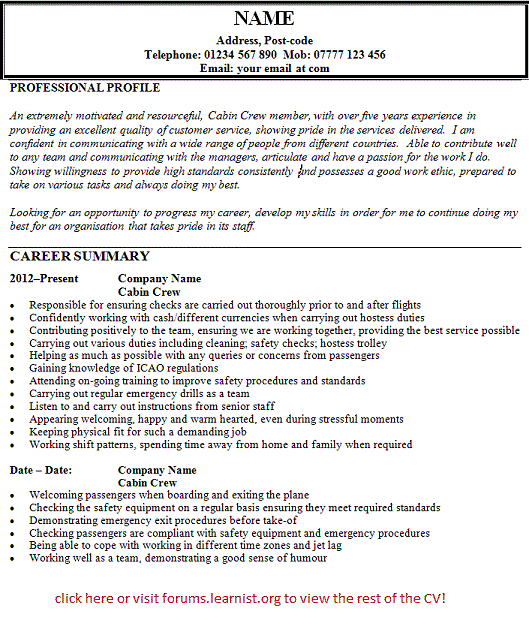 Sample Cv Letter Template