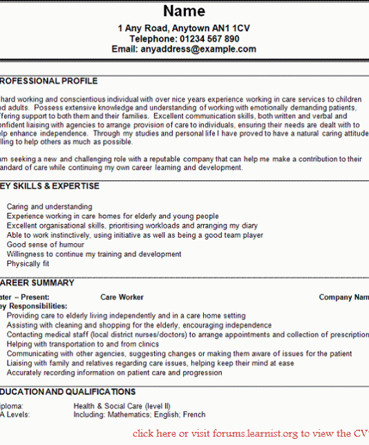 health and social care cv magdalene project org care worker cv