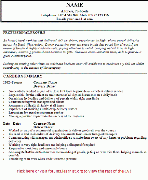 delivery driver cv