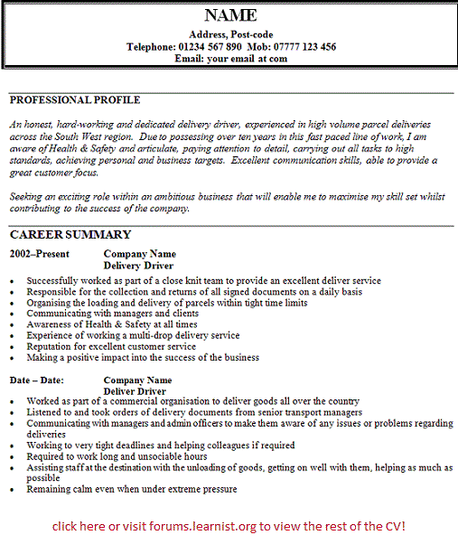 resume template delivery driver resume duities delivery