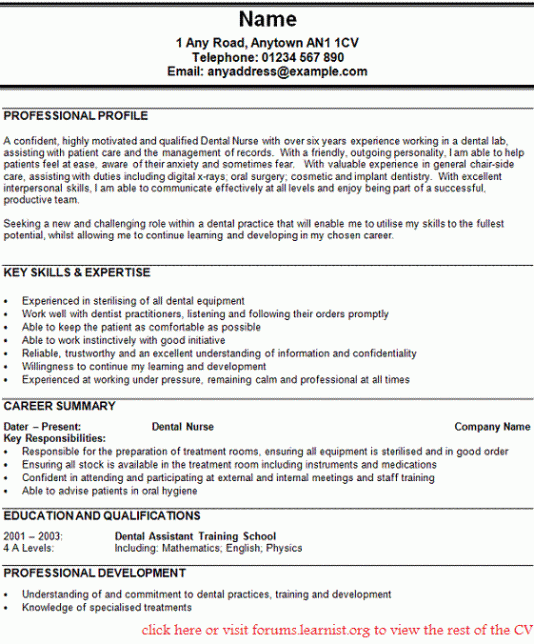 dental nurse cv example 2