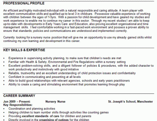 cv for nursery nurse
