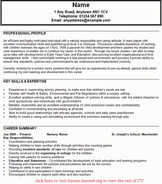 nursery nurse cv
