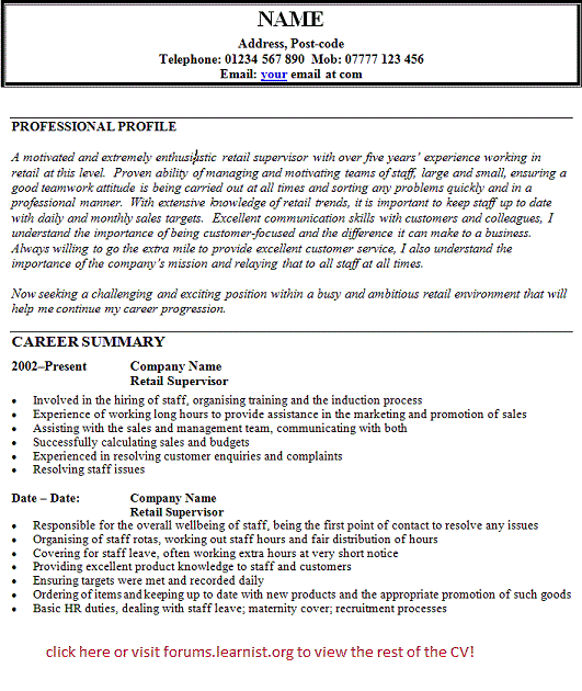 Resume retail resume template