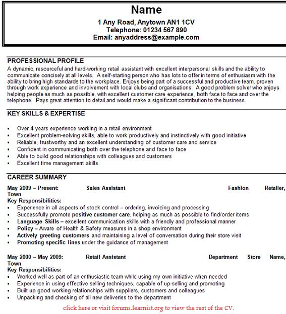 sample cv sales assistant uk resume writing services chicago