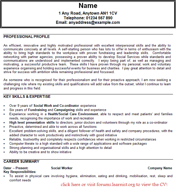 example of social worker resume