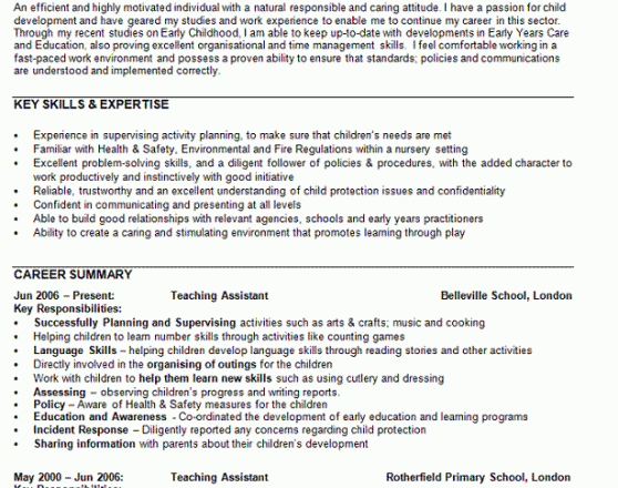 teaching assistant cv example