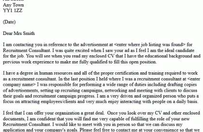 recruitment consultant cover letters