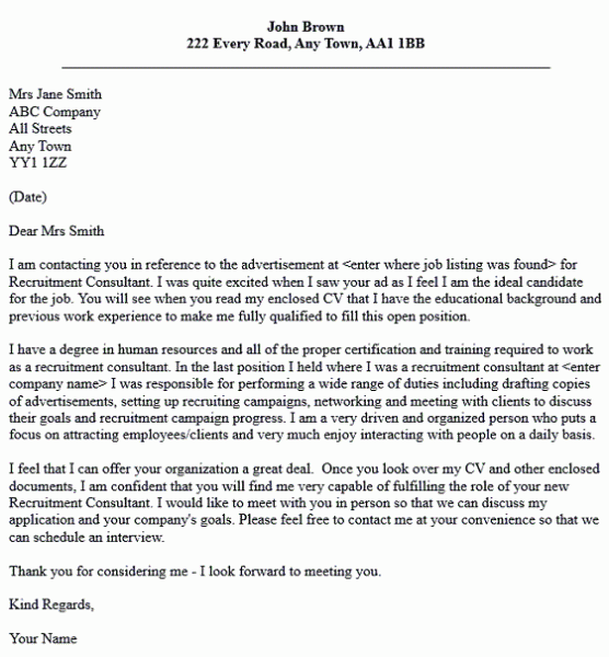 recruitment consultant cover letter