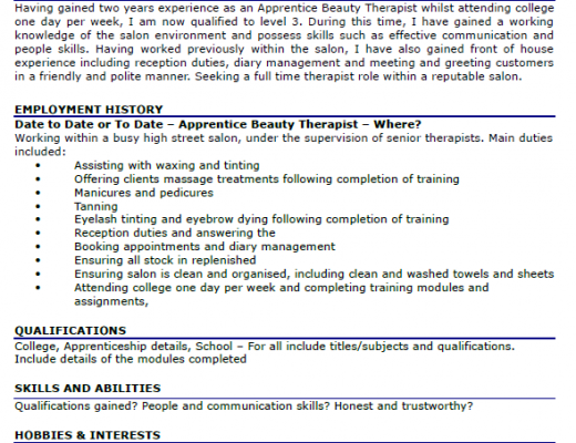 beauty therapist cv