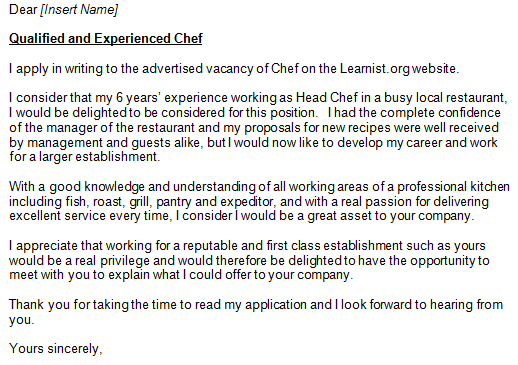 chef covering letter example