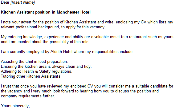 application letter kitchen staff